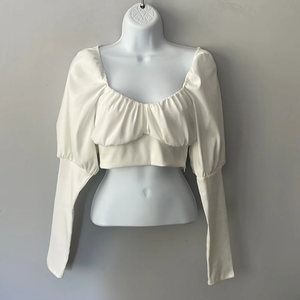 Zara White Puff Sleeve Crop Top Blouse